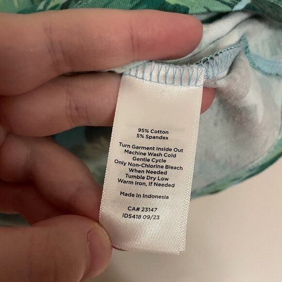 Talbots Petite Women P Blue Green Isle Fronds Preppy 3/4 Sleeve Bateau Neck Tee - Picture 8 of 9